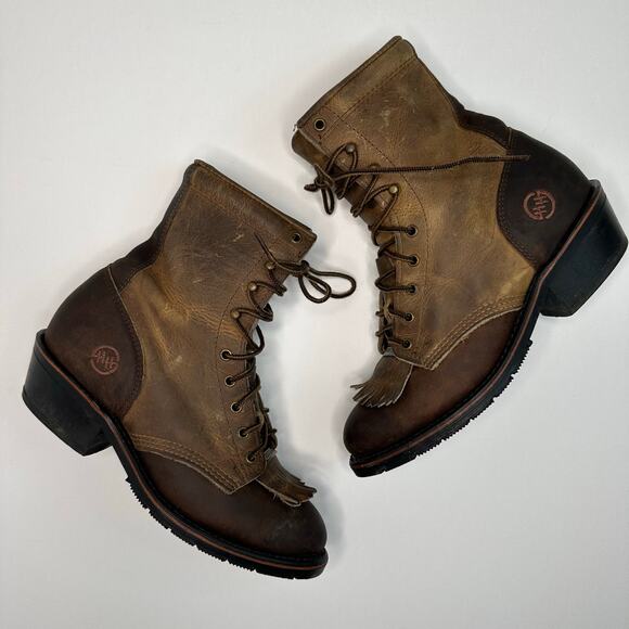 Women’s Double H Packer Western Lace Up Boots with Removable Kilt/Fringe Detail - Picture 1 of 14